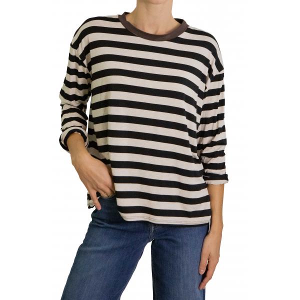 Maglia con contrasto di colore colletto a righe morbida 